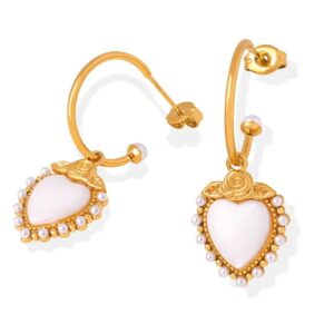 Stylish Stainless Steel Gold Plated C Shaped Sea Shell Heart Pendant Earrings for Women