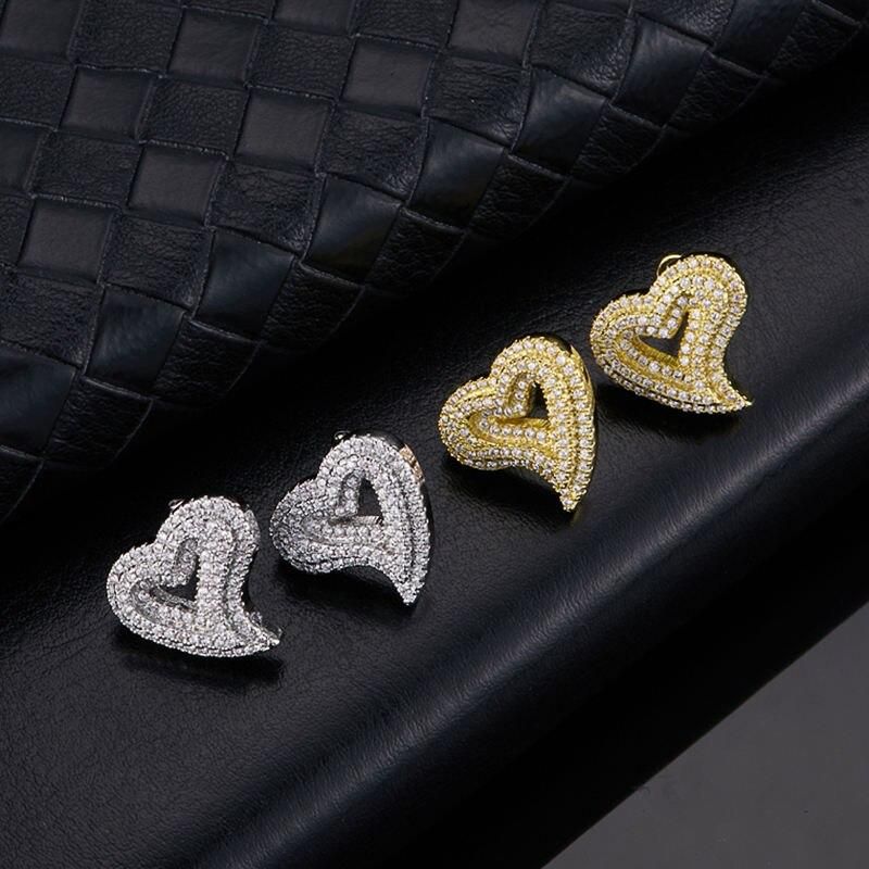 Huitan Gorgeous Heart Stud Earrings Bling Bling Bridal Wedding Accessories Temperament Women's Jewelry Love Earrings Fancy Gift