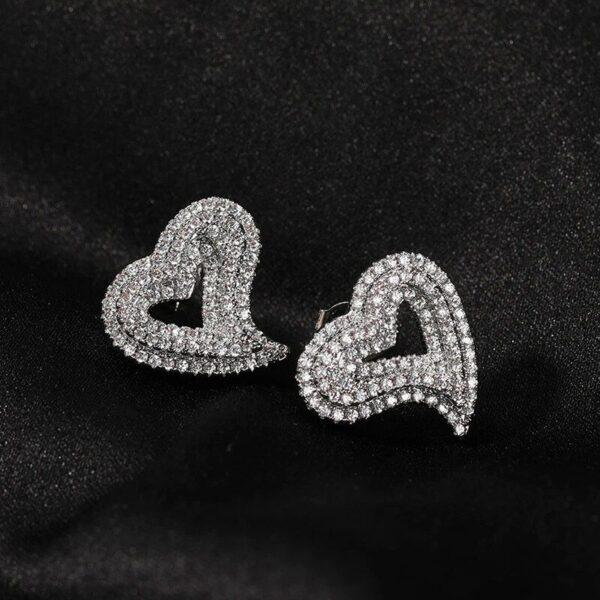 Sparkling Heart Cubic Zirconia Stud Earrings