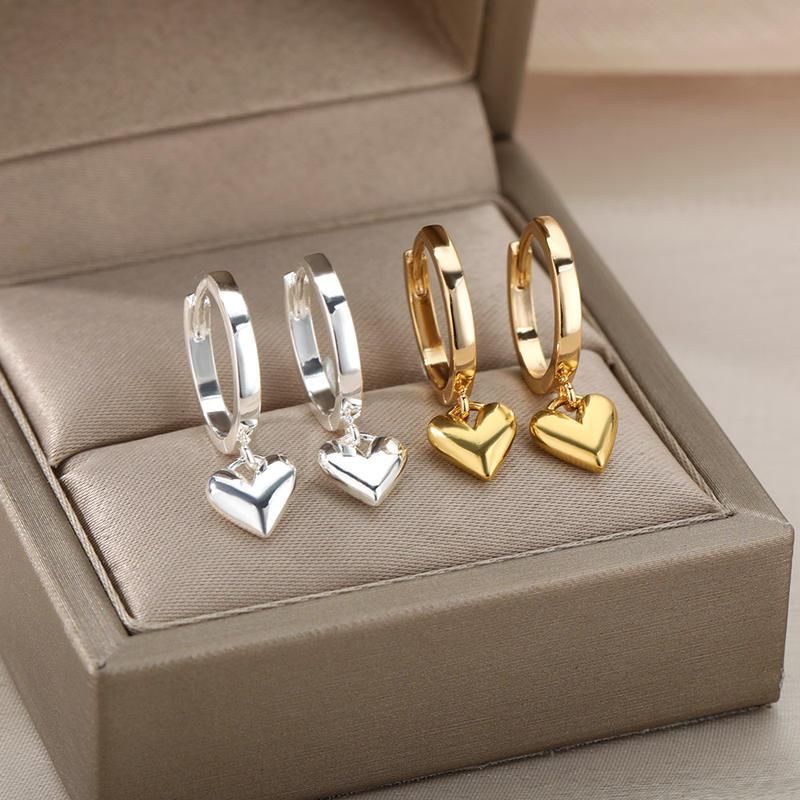 Stainless Steel Heart Earrings For Women Vintage Gold Color Love Heart Drop Earring Wedding Christmas Jewelry Gift Bijoux Femme
