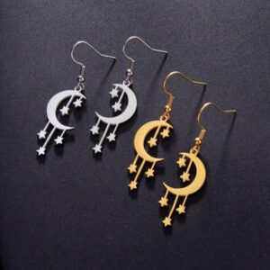 Starry Moonlight Stainless Steel Dangle Earrings for Women
