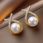 Gold-Tone Pearl and Zircon Earrings