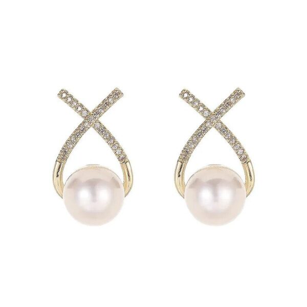 Gold-Tone Pearl and Zircon Earrings - Image 7