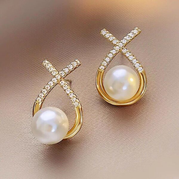 Gold-Tone Pearl and Zircon Earrings - Image 6