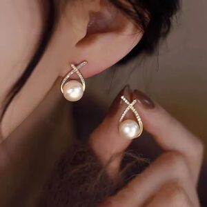 Gold-Tone Pearl and Zircon Earrings