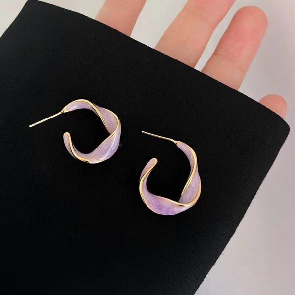 Lavender Purple Twisted Metal Hoop Earrings