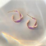 Lavender Purple Twisted Metal Hoop Earrings