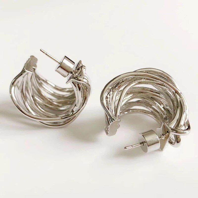 Trendy Geometric 925 Silver Needle Metallic Multi-Wire Hoop Earrings