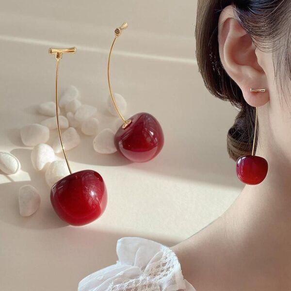 Chic Red Cherry Cubic Zirconia Drop Earrings