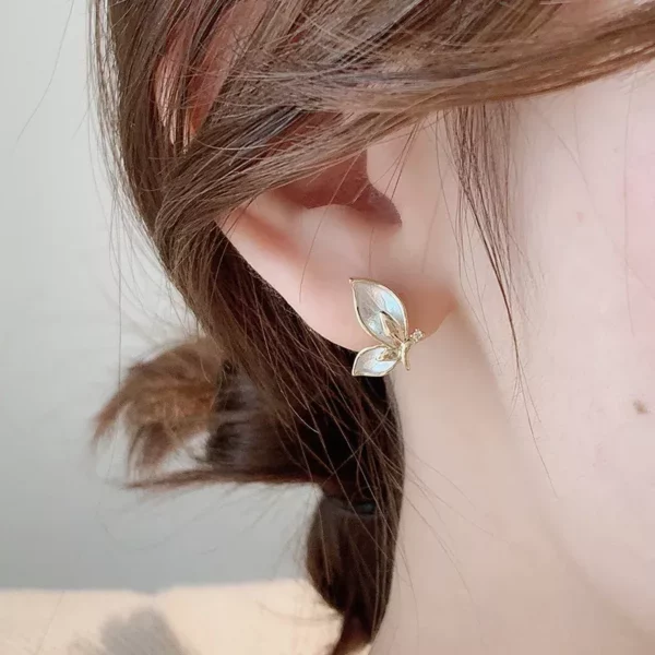 Golden Rimmed Crystal Butterfly Stud Earrings