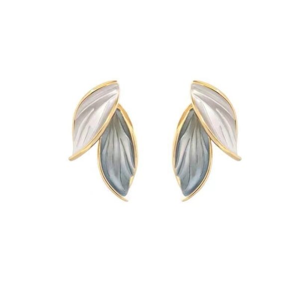 2023 Elegant Grey Leaf Metal Stud Earrings