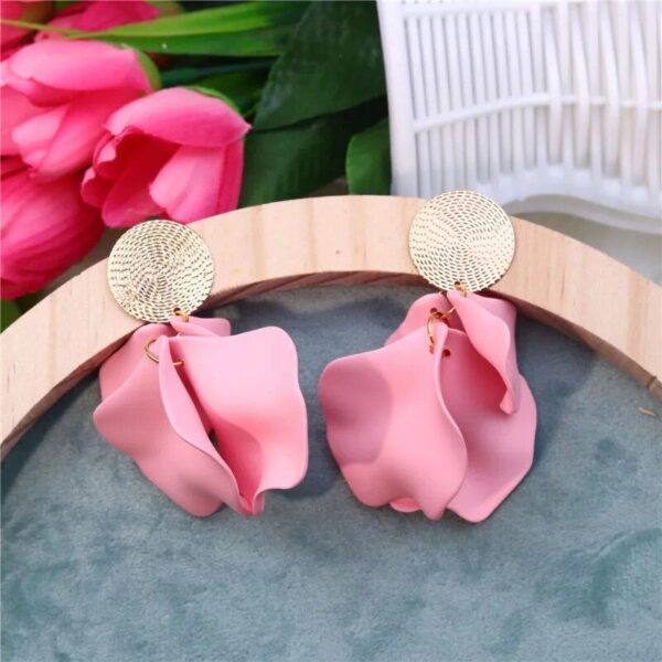 Elegant Rose Pink Petal Long Drop Earrings