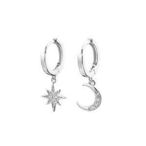 Asymmetric Crystal Star & Moon Drop Earrings