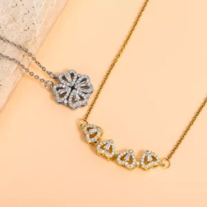 Heart-Shaped Four Leaf Clover Pendant Necklace