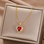 Gold-Plated Enamel Heart Pendant Necklace