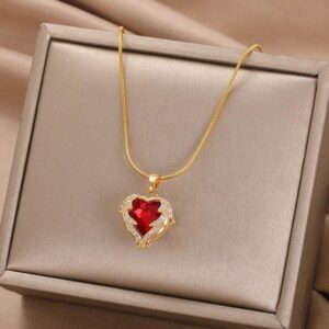 Gold-Plated Enamel Heart Pendant Necklace