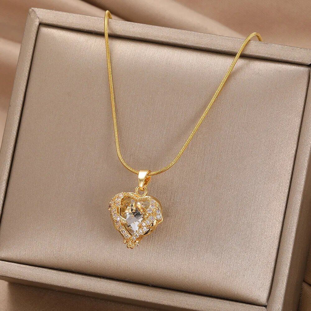 Gold-Plated Enamel Heart Pendant Necklace
