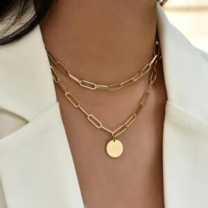 Elegant Metal Chain Round Pendant Necklace