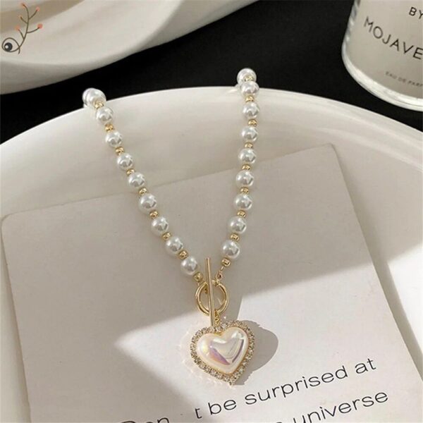 Elegant Vintage Heart Pendant Pearl Necklace - Image 6