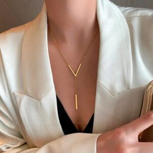 Gold-Toned V-Shaped Clavicle Necklace for Women