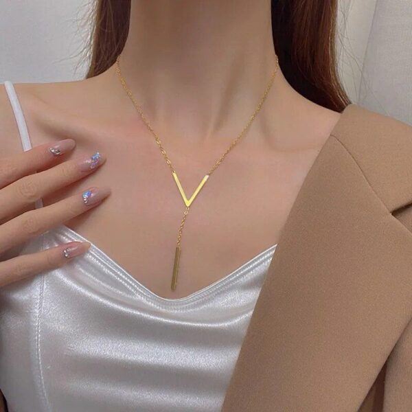 Gold-Toned V-Shaped Clavicle Necklace for Women