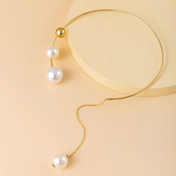 Elegant Geometric Collar Necklace and Pearl Earring Set for Women