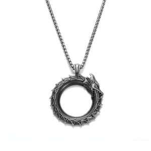 Vintage Ouroboros Dragon Pendant Necklace
