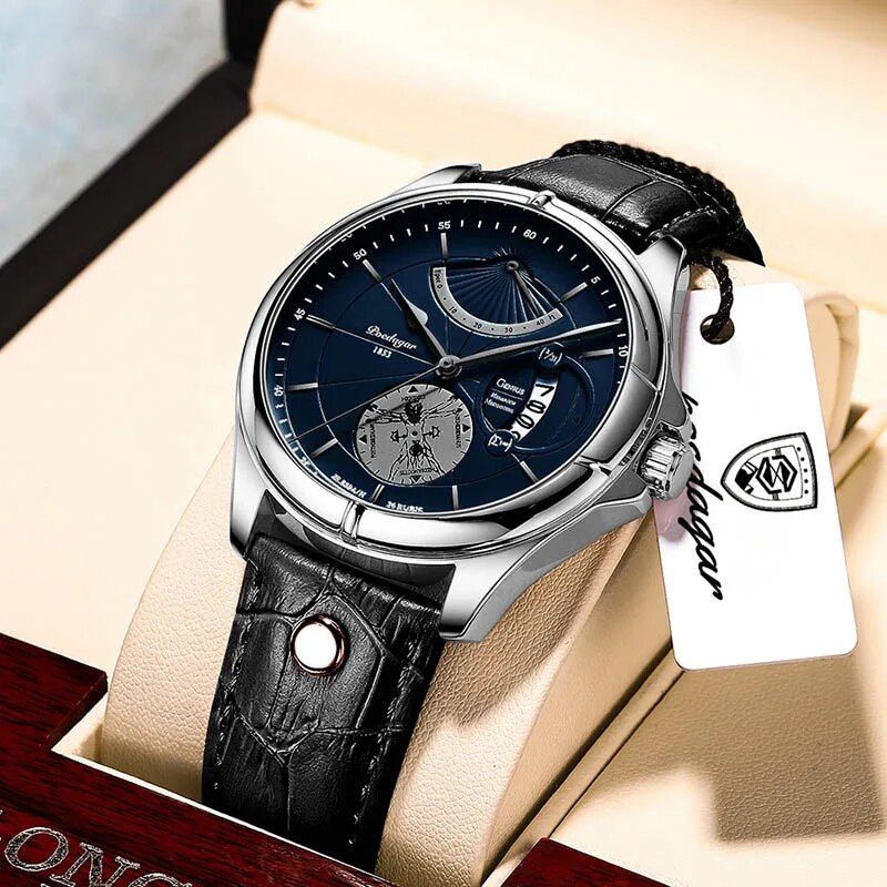 Ultra Thin Luxury Waterproof Sport Watch with Leather Strap and Calendar Feature