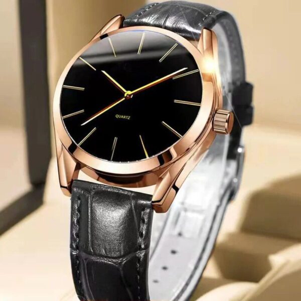 Luxurious Quartz Men’s Wristwatch: Leather Strap, Waterproof & Business-Casual Design