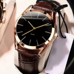 Luxurious Quartz Men’s Wristwatch: Leather Strap, Waterproof & Business-Casual Design