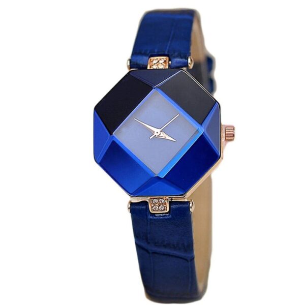 Elegant Gem Cut Geometry Crystal Leather Quartz Women's Watch - Image 2