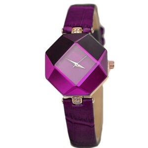 Elegant Gem Cut Geometry Crystal Leather Quartz Women’s Watch