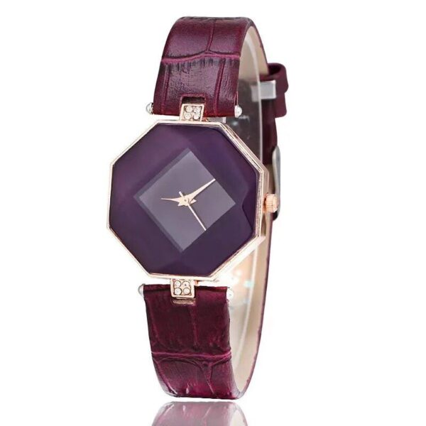 Elegant Gem Cut Geometry Crystal Leather Quartz Women’s Watch