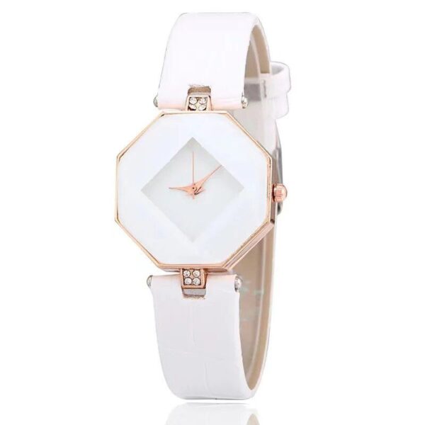 Elegant Gem Cut Geometry Crystal Leather Quartz Women’s Watch