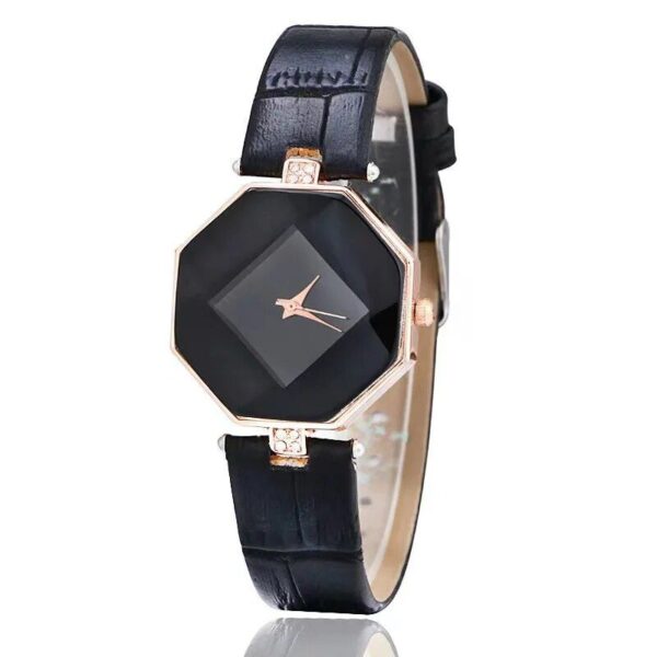 Elegant Gem Cut Geometry Crystal Leather Quartz Women’s Watch