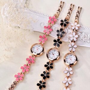 Elegant Rhinestone Flower Bracelet Watch