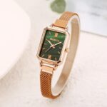 Elegant Square Dial Quartz Women's Watch with Magnetic Rose Gold Mesh Strap