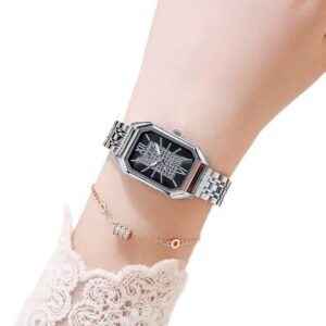 Elegant Stainless Steel Rectangle Quartz Watch for Women