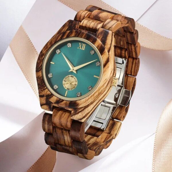 Chic Simulated Diamond Dial Personalized Wooden Wrist Watch for Women