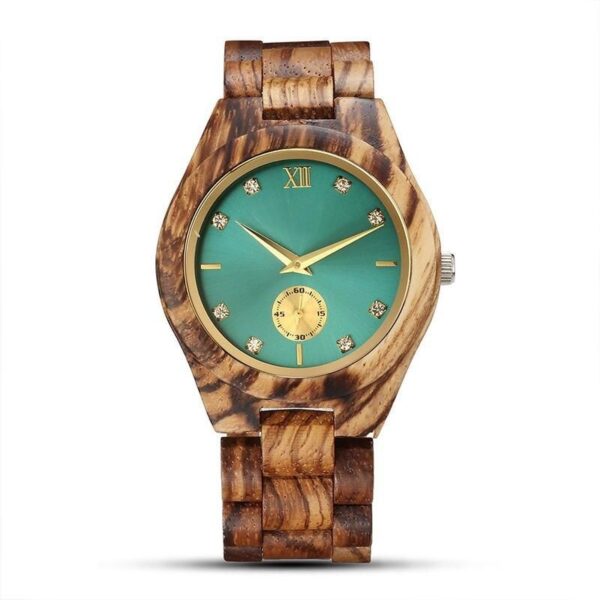 Chic Simulated Diamond Dial Personalized Wooden Wrist Watch for Women