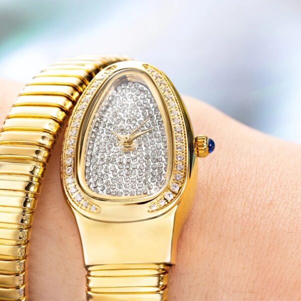 Exquisite Gold Diamond Women’s Snake Watch