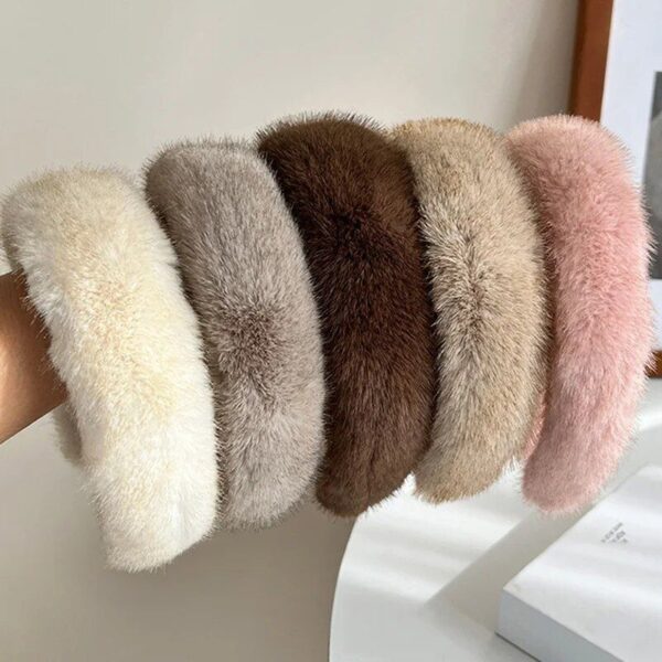 Plush Candy-Colored Fur Headbands for Women