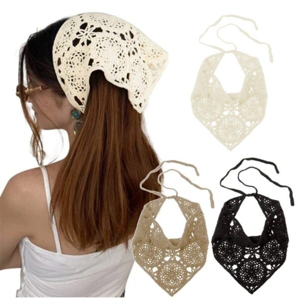 Handmade Crochet Floral Hair Bandana - Knitted Head Kerchief for Women - Image 3