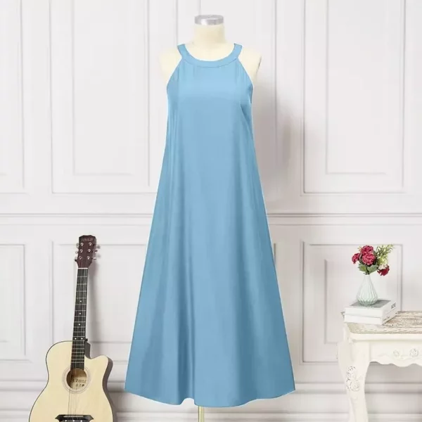 Summer Halter Neck Maxi Dress – Sleeveless Denim Look Swing Sundress