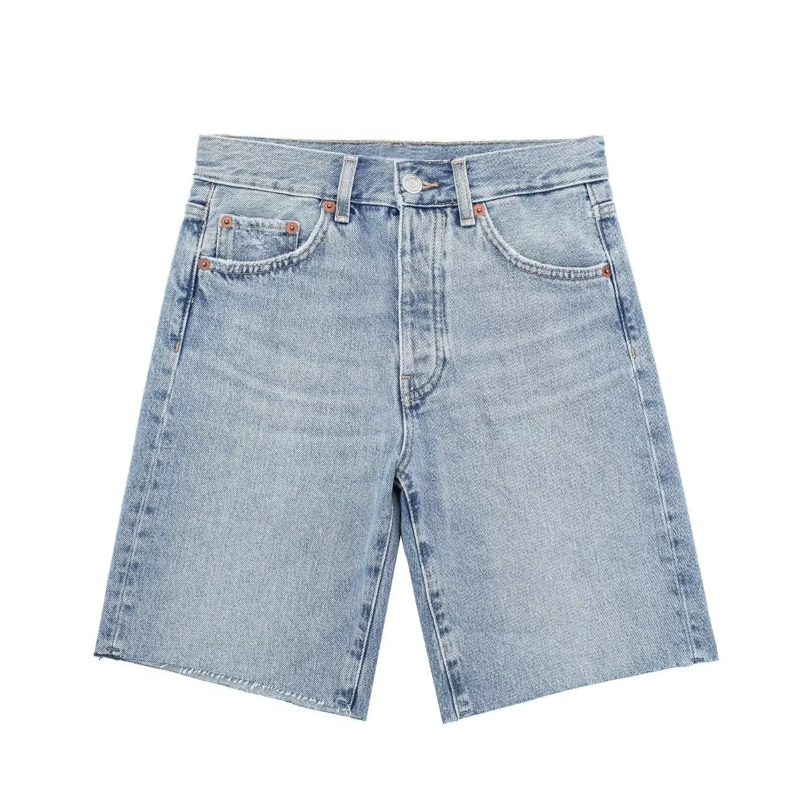 Summer Blue High-Waist Zipper Fly Denim Shorts – Casual & Chic