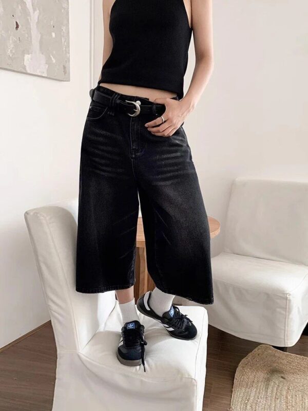Y2K Vintage Denim Wide-Leg Shorts – Summer Harajuku Streetwear