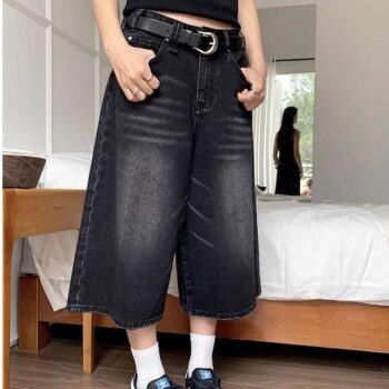 Y2K Vintage Denim Wide-Leg Shorts – Summer Harajuku Streetwear