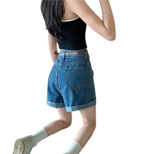 High-Waist Wide-Leg Denim Shorts for Women - Korean Style Casual Summer Wear - Image 5