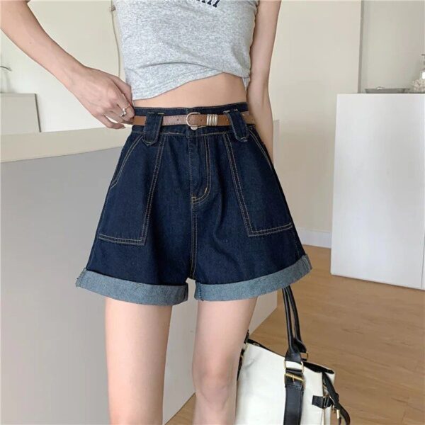 High-Waist Wide-Leg Denim Shorts for Women - Korean Style Casual Summer Wear - Image 4