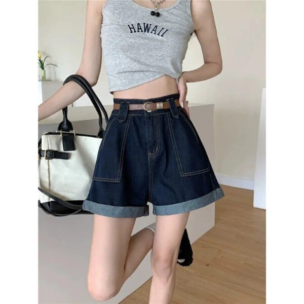 High-Waist Wide-Leg Denim Shorts for Women - Korean Style Casual Summer Wear - Image 6